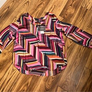 Ninety Multicolor Striped V-Neck Blouse Women’s Size M / BRAND NEW